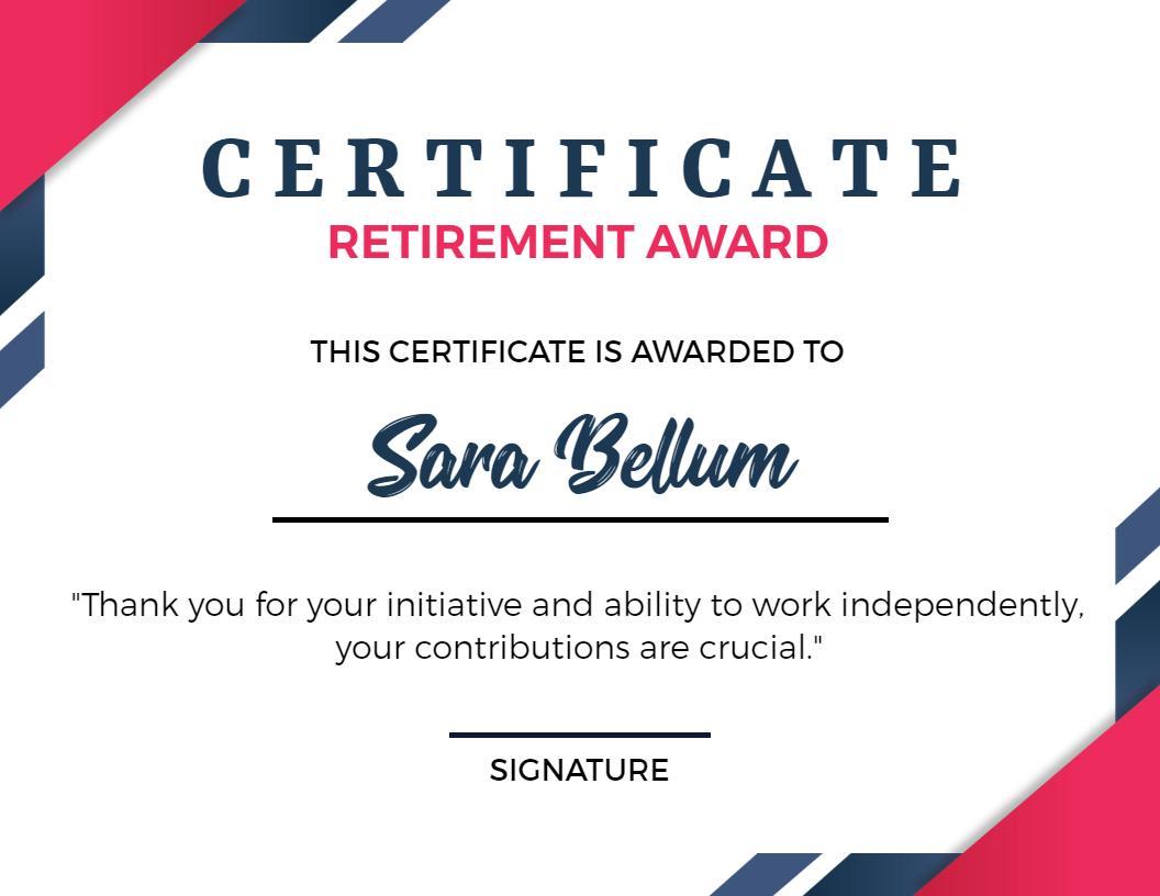 Nautical Blue and Pink Retirement Award Certificate Template