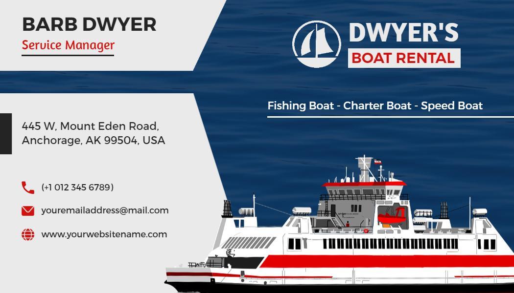 Nautical Blue and White Boat Rental Service Business Card Template