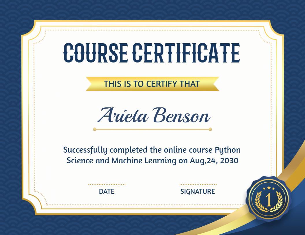 Nautical Blue Elegant Python Course Completion Certificate Template