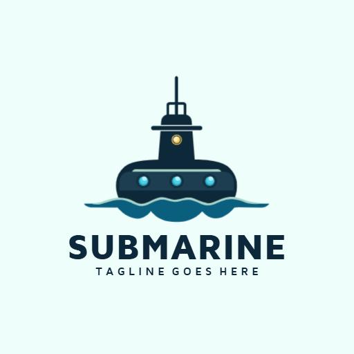Nautical Blue Submarine Design with Elegant Waves Logo Template