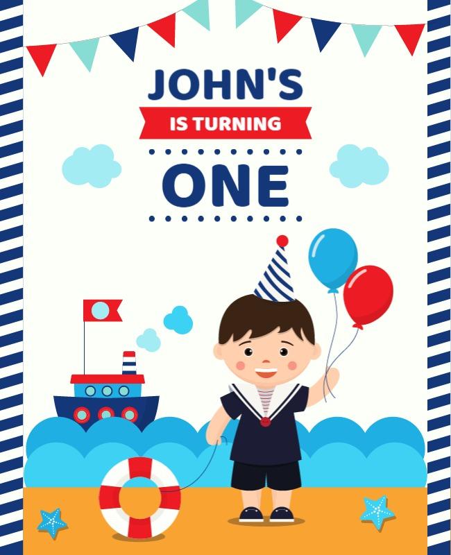 Nautical First Birthday Party Invitation Flyer Template