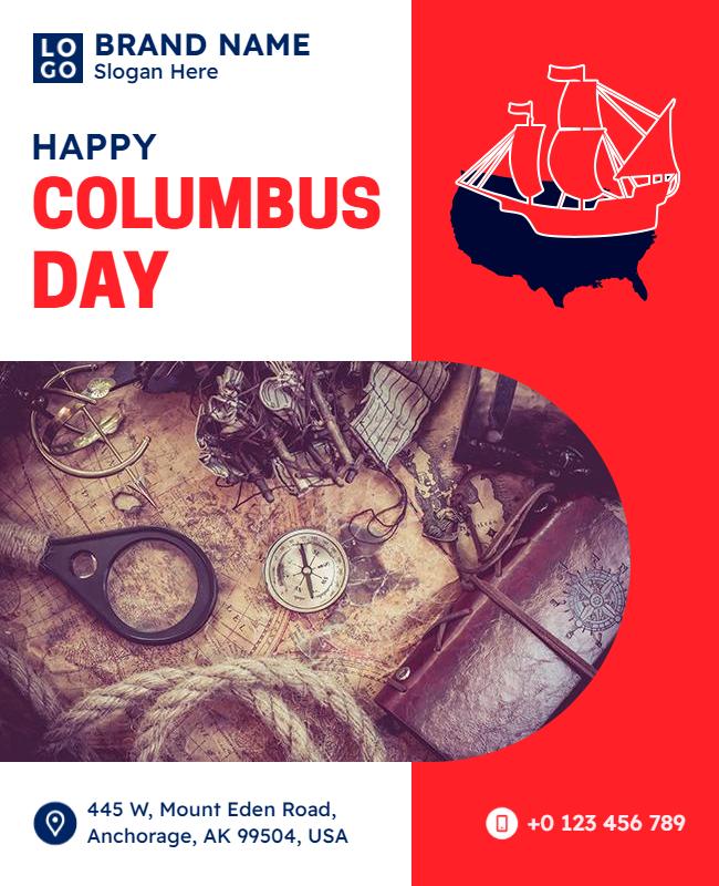Nautical Red Columbus Day Celebration Poster Template