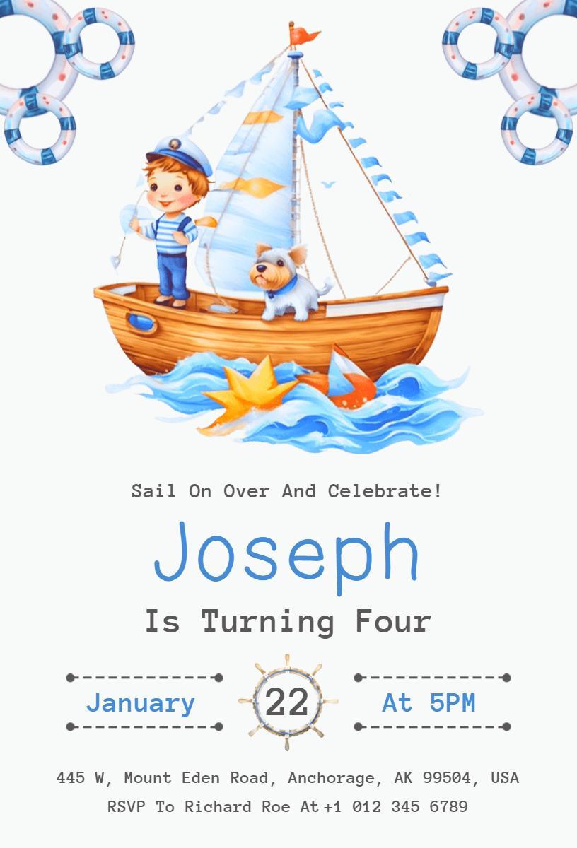 Nautical Sailboat Adventure Kids Birthday Invitation Template