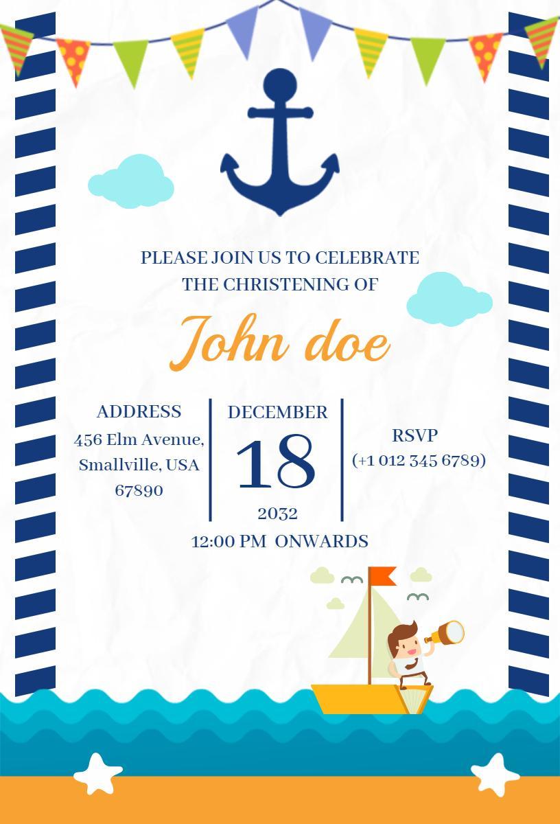 Nautical Theme Christening Celebration Invitation Template