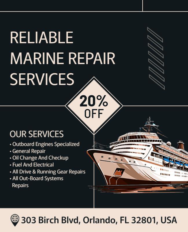 Nautical Theme Marine Repair Services Discount Poster Template