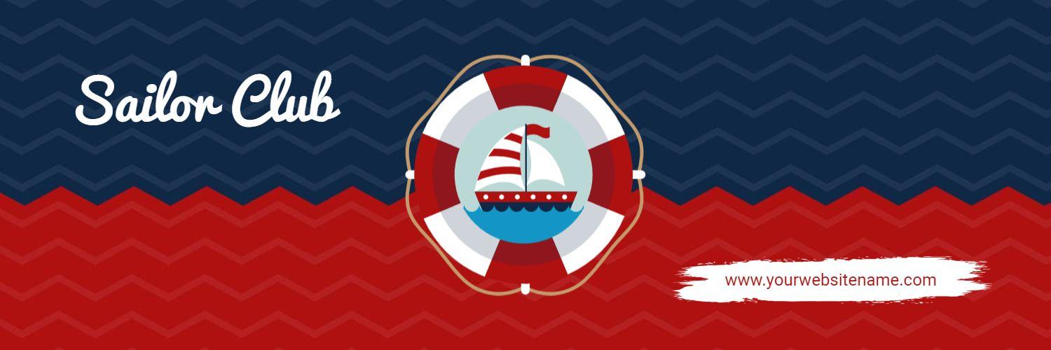 Nautical Theme with Red and Blue Sailor Club Twitter Banner Template