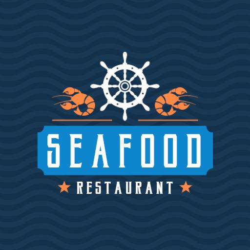 Nautical Theme with Shrimp and Ship's Wheel Seafood Logo Template