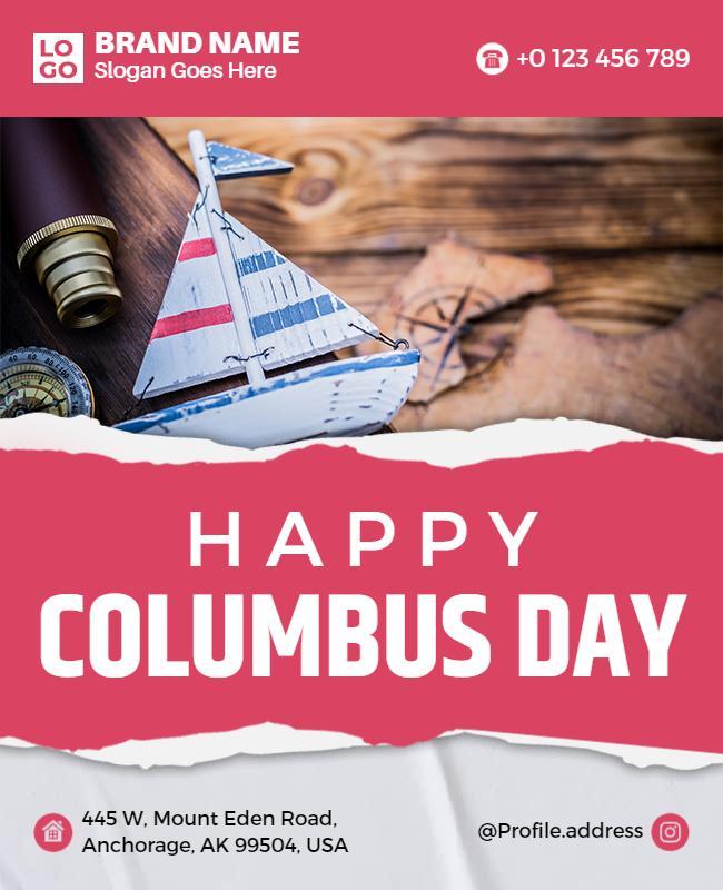 Nautical Themed Happy Columbus Day Celebration Poster Template