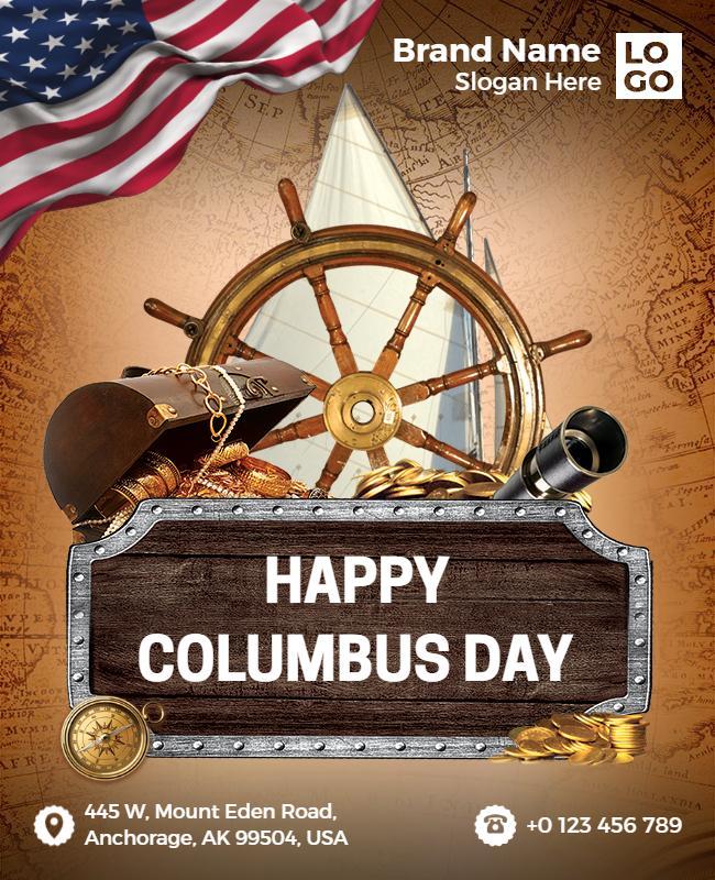 Nautical Vintage Columbus Day Celebration Poster Template