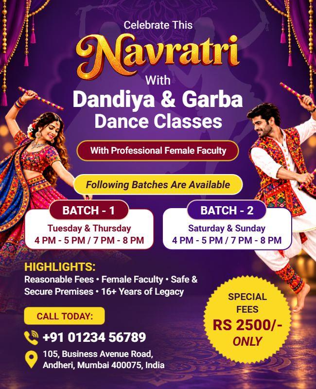 Navratri Dandiya and Garba Dance Classes Flyer Template