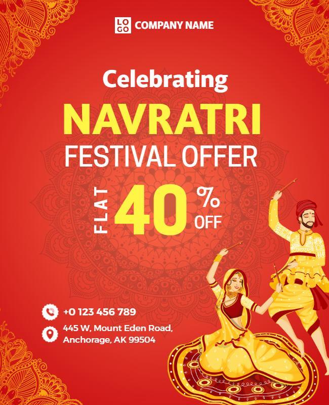 Vibrant Red Navratri Festival Celebration Offer Flyer Template