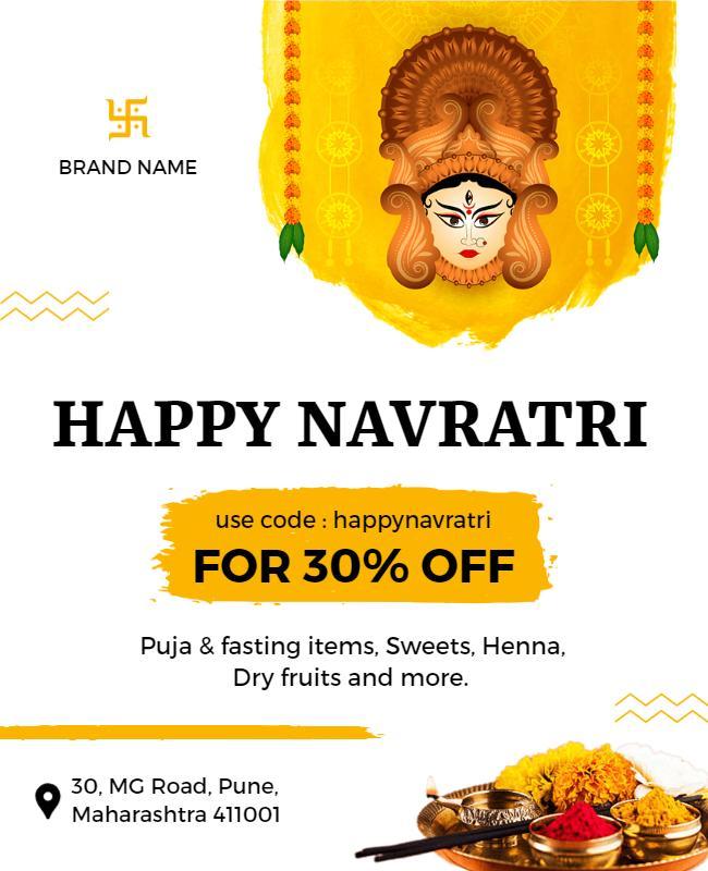 Festive Yellow Navratri Celebration Discount Flyer Template