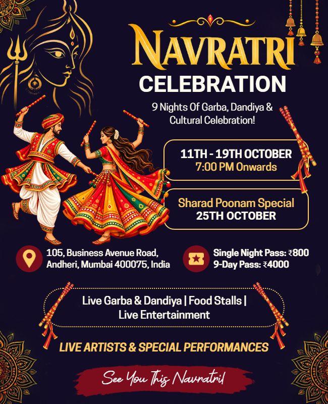 Navratri Garba and Dandiya Celebration Flyer Template