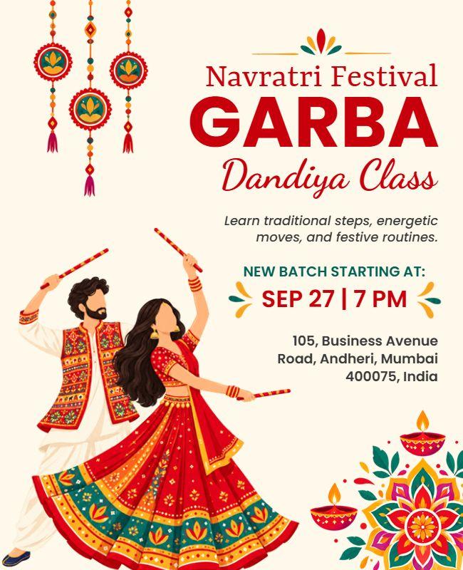 Navratri Garba Dandiya Dance Class Poster Template