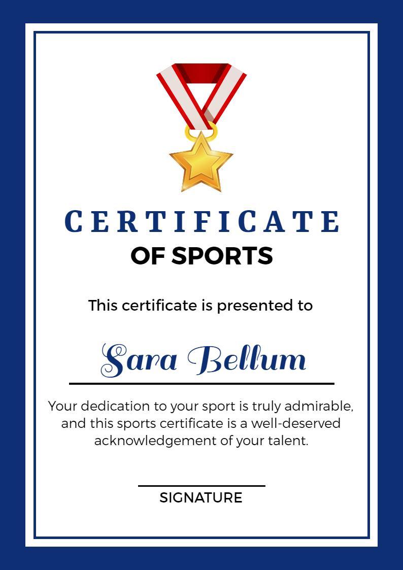 Navy Blue Award with Star Medal Sports Achievement Certificate Template
