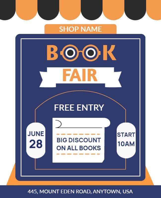 Navy Blue Book Fair Flyer Template