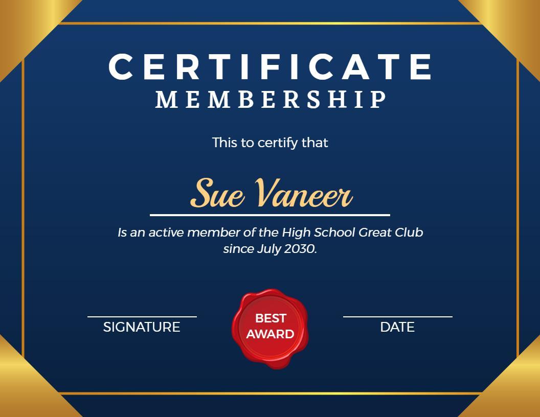 Navy Blue Elegant Membership Achievement Certificate Template