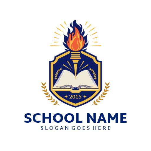 Navy Blue Emblem with Flame for Educational Excellence Logo Template