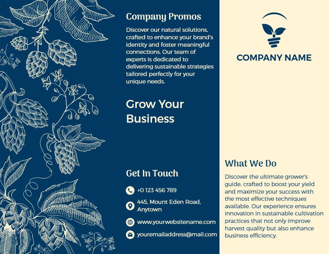 Navy Blue Floral Sustainable Agriculture Solutions Brochure Template