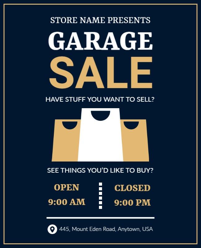 Navy Blue Retro Garage Sale Event Announcement Poster Template