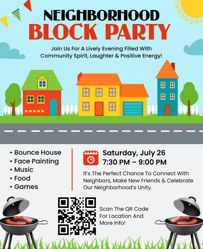 Neighborhood Block Party Community Event Flyer Template
