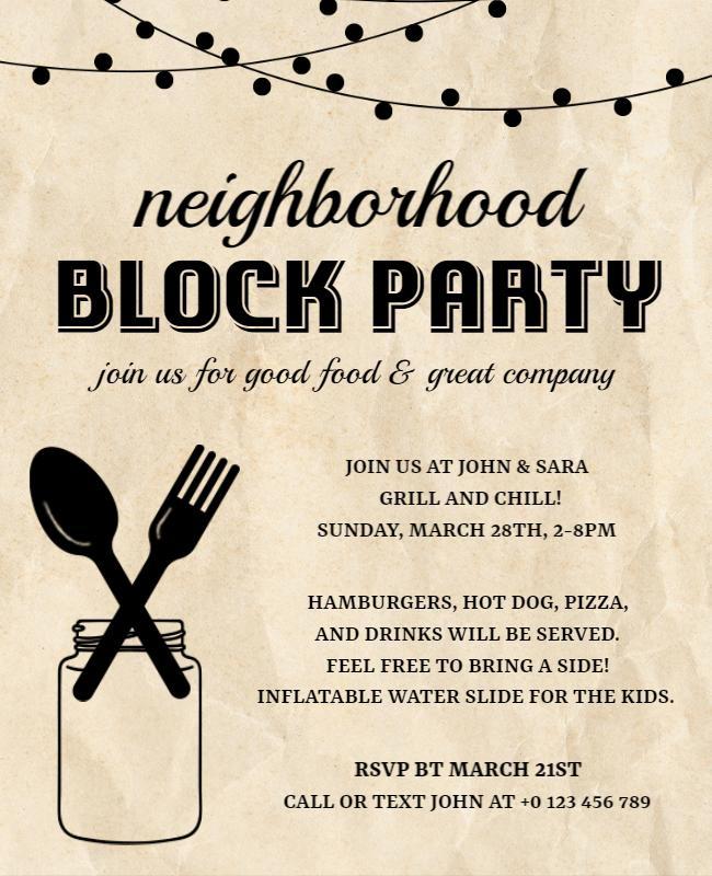 Rustic Neighborhood Block Party Cookout Flyer Template