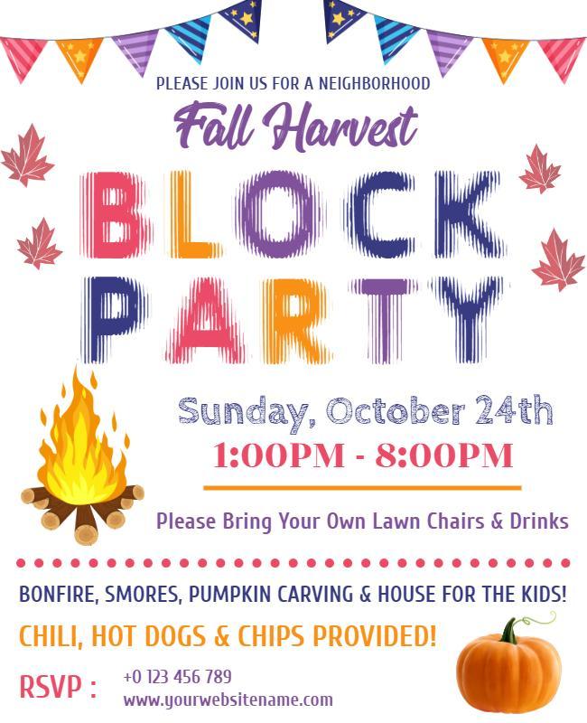 Neighborhood Fall Harvest Block Party Flyer Template