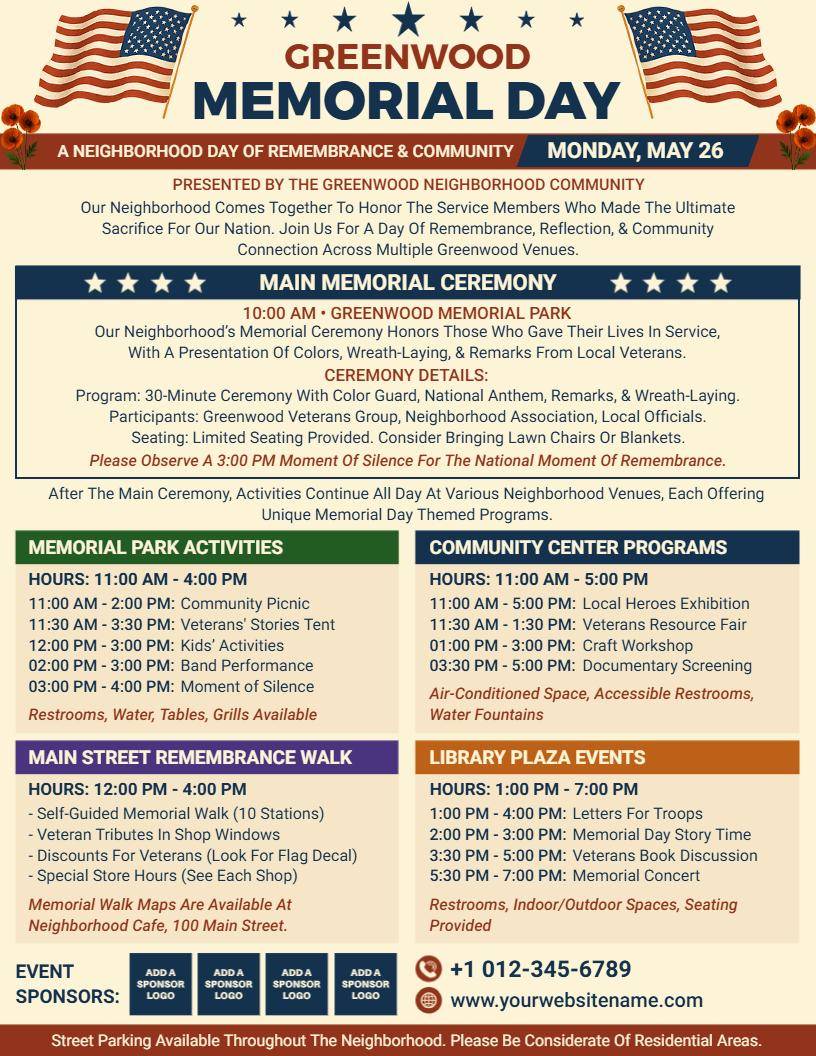 Neighborhood Multi-Venue Memorial Day Flyer Template