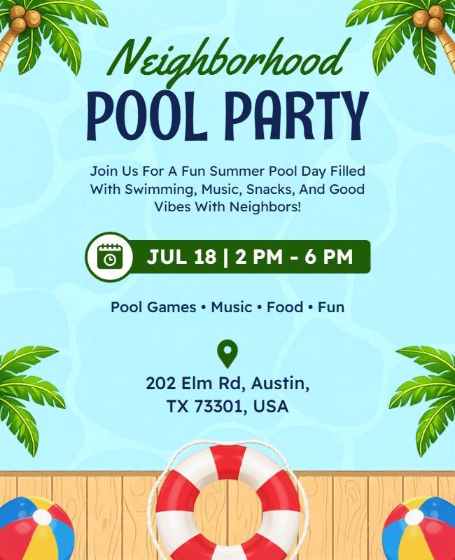 Neighborhood Pool Party Flyer Template