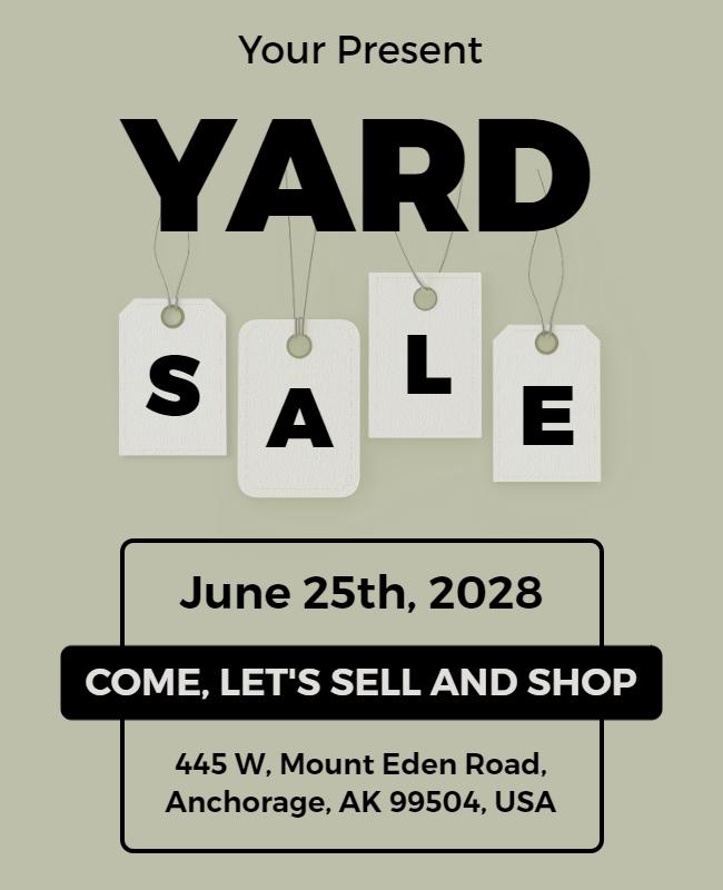 Minimalist Green Yard Sale Invitation Flyer Template