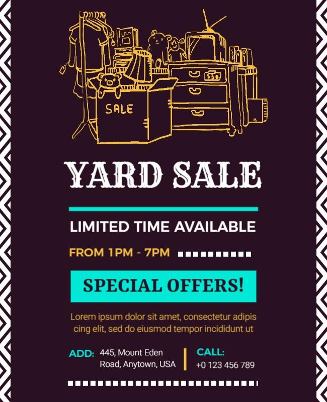 Chic Black Yard Sale with Golden Illustrations Flyer Template