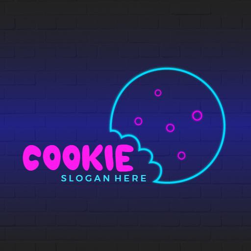 Neon Blue and Pink Cookie Design Enhancing Sweet Treats Logo Template