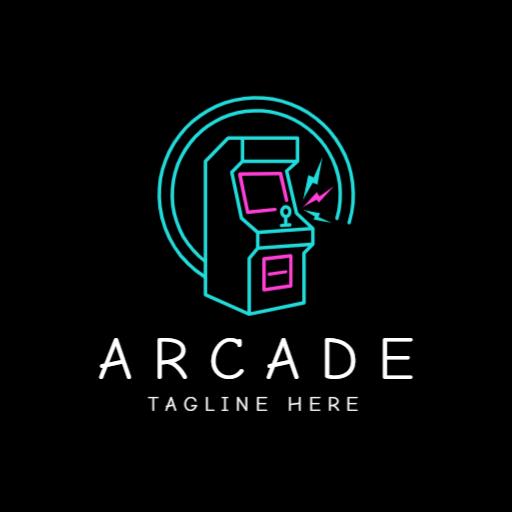 Neon Blue and Pink Retro Arcade Game Console Logo Template