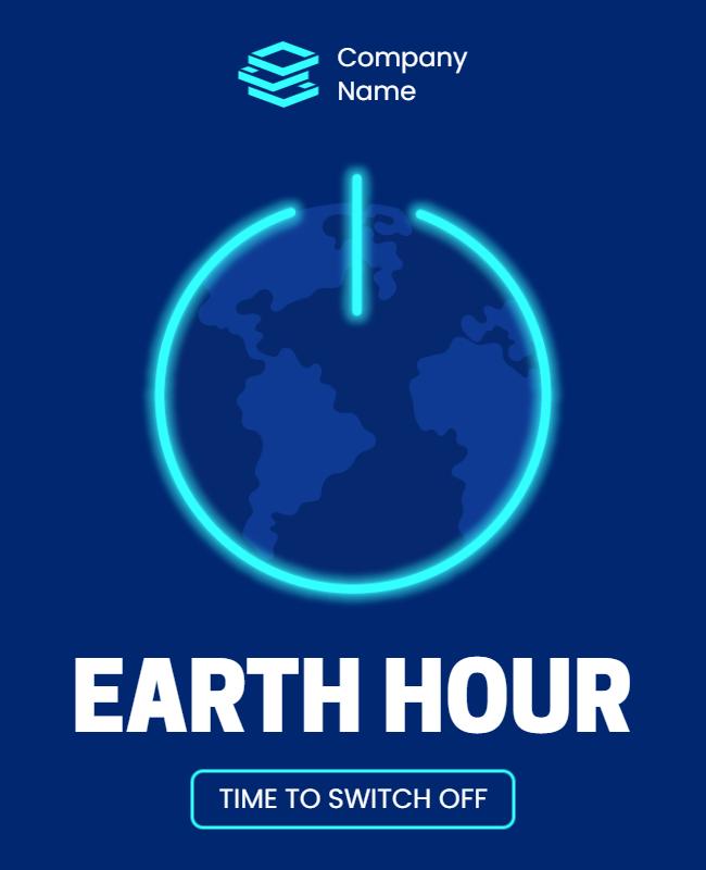 Neon Blue Earth Hour Awareness Campaign Poster Template