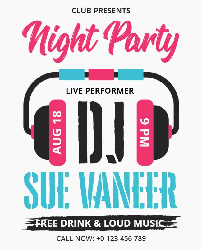 Neon Colorful Night Party DJ Event Poster Template