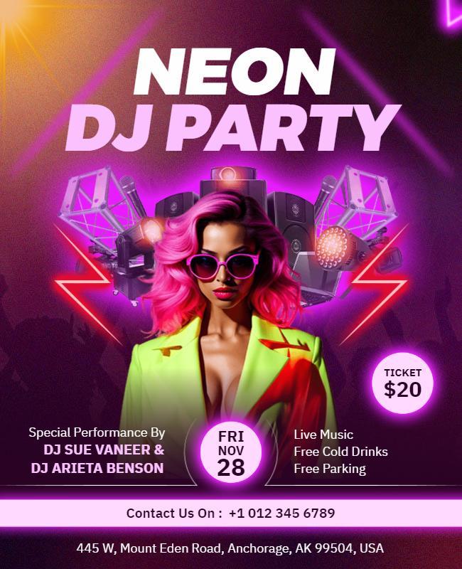 Neon Dj Night Party Event Flyer Template