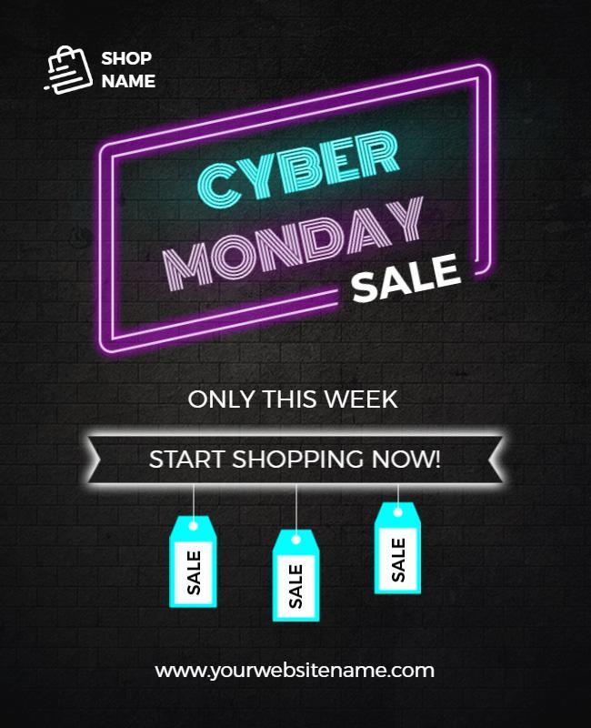 Neon Glow Cyber Monday Sale Event Flyer Template