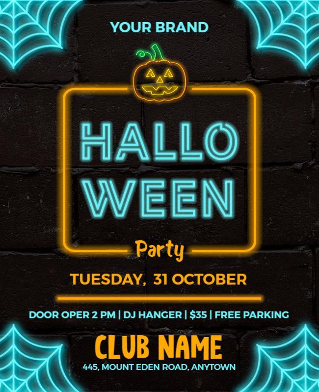 Neon Glow Halloween Party Celebration Poster Template