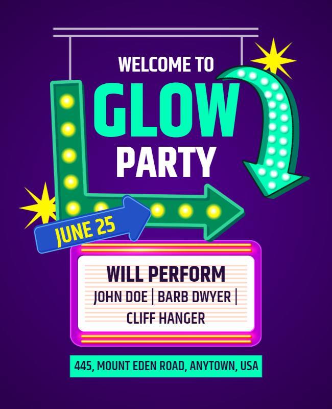 Colorful Neon Glow Party Celebration Flyer Template