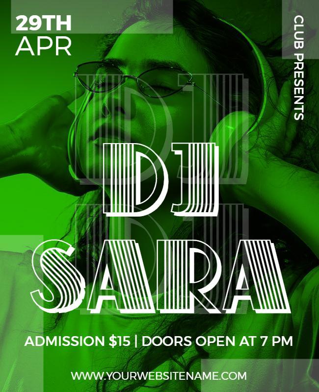 Neon Green Vibrant DJ Night Party Poster Template
