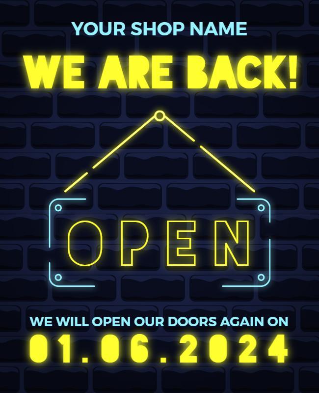 Neon Illuminated Open Sign for Business Reopening Poster Template