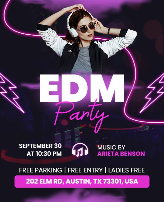 Neon Lights EDM Party Flyer Template