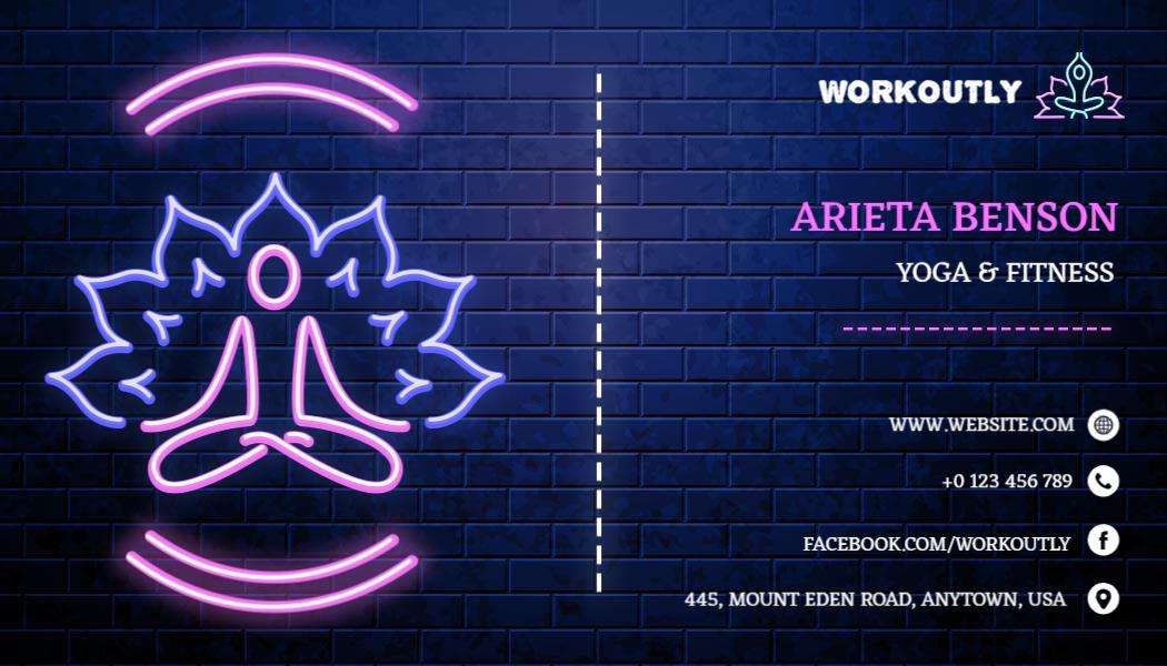 Neon Lotus Meditation Theme for Yoga & Fitness Business Card Template