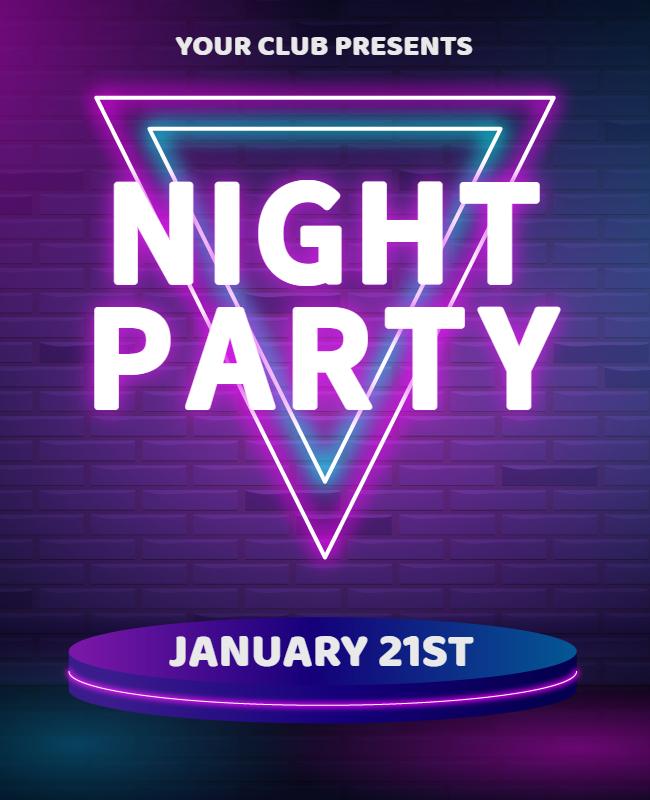 Neon Night Party Poster Template