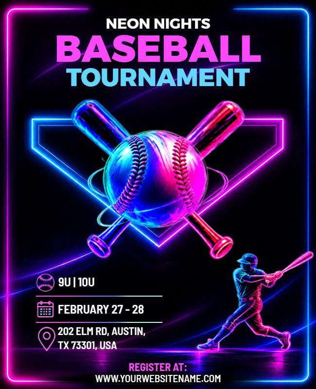 Neon Nights Baseball Tournament Flyer Template