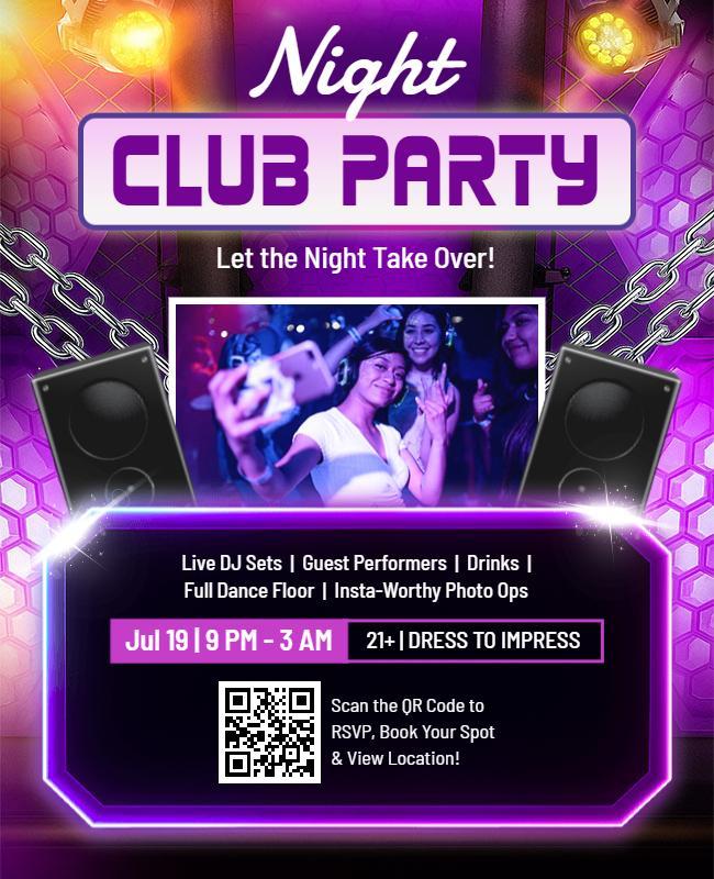 Neon Purple Exciting Nightclub Dance Party Flyer Template