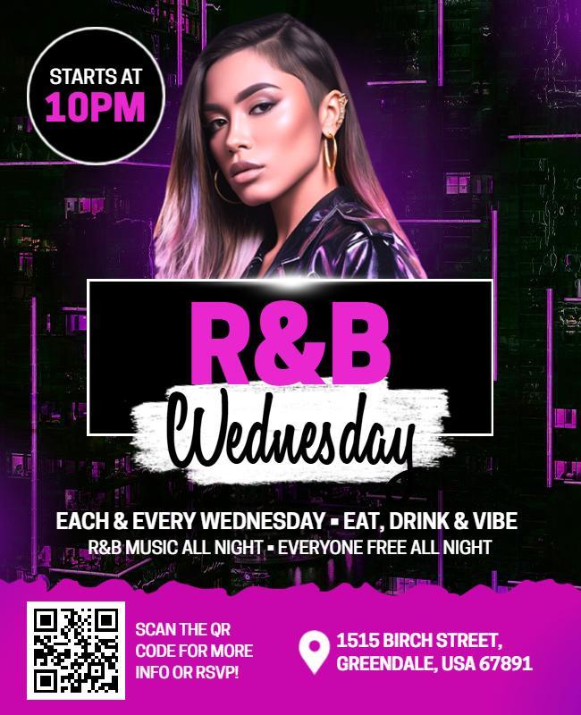 Neon R&b Wednesday Night Party Celebration Flyer Template