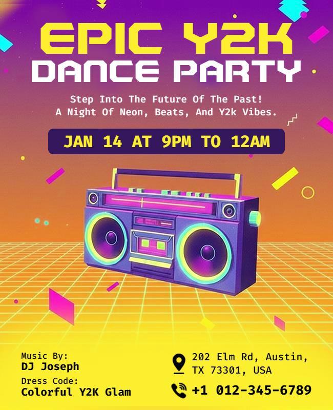 Neon Retro Y2K Dance Celebration Party Flyer Template