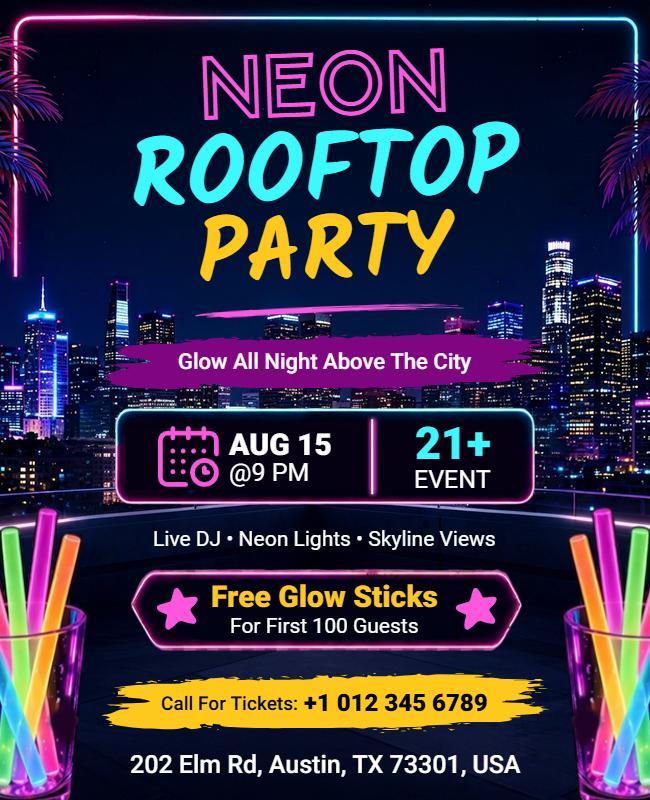 Neon Rooftop Party Flyer Template