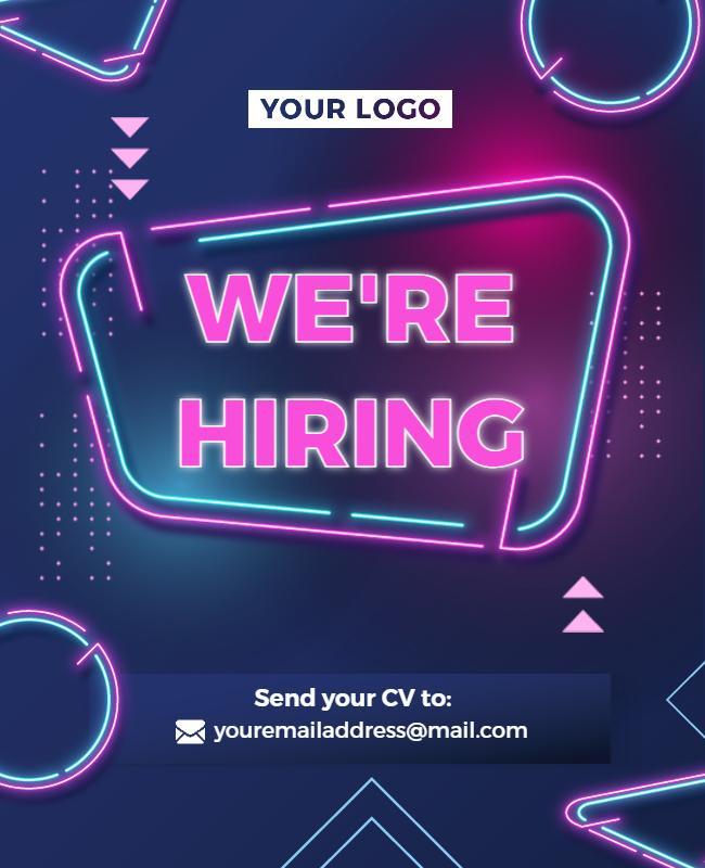 Neon Style Job Hiring Announcement Flyer Template